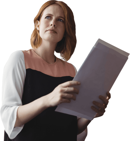 transparent businesswoman holding documents looking pensive - Download Free Stock Videos Pikwizard.com