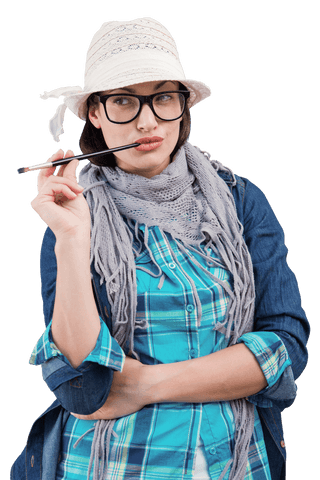 Stylish Artist Holding Paintbrush on Transparent Background