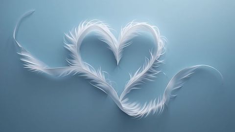 Feathery heart forming with graceful plumes on soothing blue background