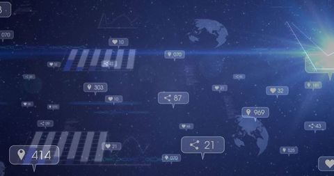 Futuristic Digital Interface with Floating Social Media Icons