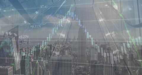 Digital Financial Data Overlay on Urban Skyline Conceptual Imagery - Download Free Stock Images Pikwizard.com