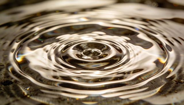 Golden water ripples forming concentric rings with warm reflections and bokeh