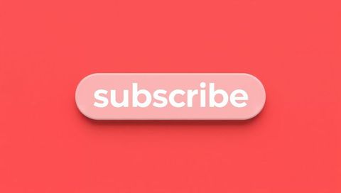 Minimal pink subscribe button on coral background with soft bevel and drop shadow