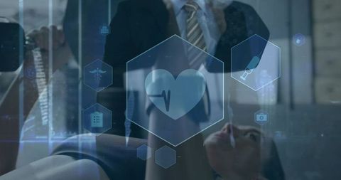 Professional trainer coaching client with futuristic health interface