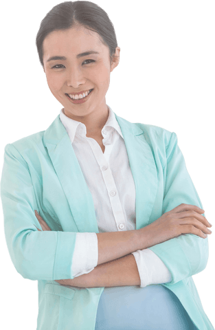 Smiling Asian Businesswoman Posing with Transparent Background