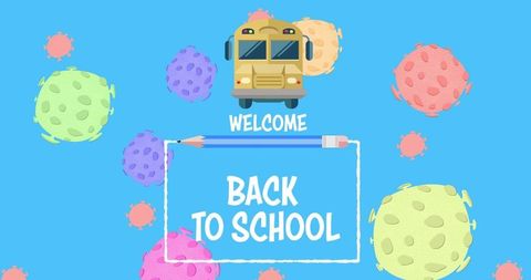Back to School During Pandemic with Bus and Virus Illustrations