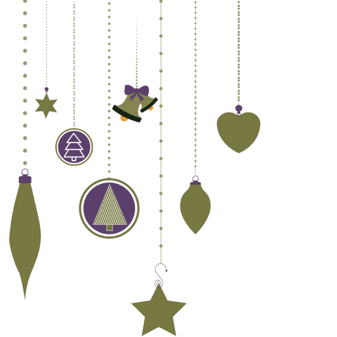Hanging christmas ornaments on transparent background