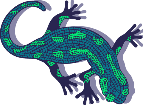 Colorful mosaic gecko design on transparent background