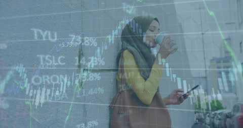 Woman with Smartphone Analyzing Stock Market Data