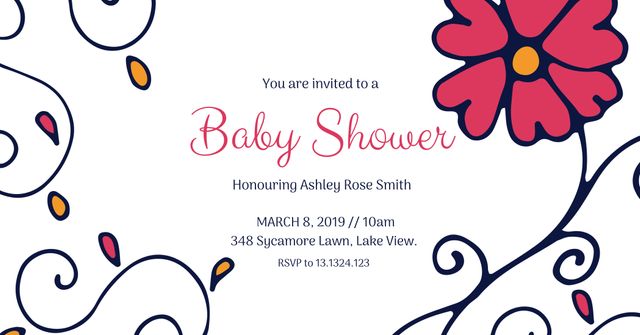 Elegant Floral Baby Shower Invitation with Colorful Flowers and Spirals - Download Free Stock Templates Pikwizard.com