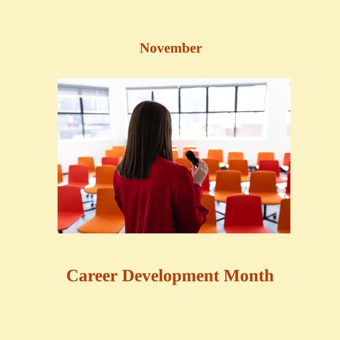 businesswoman presenting during career development month event - Download Free Stock Templates Pikwizard.com