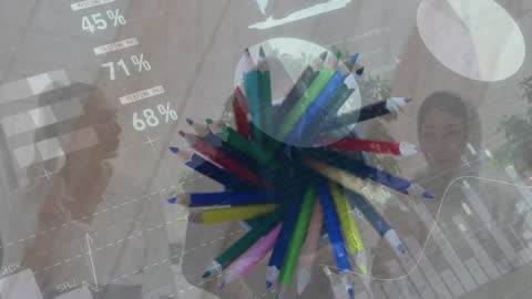 Business Professionals Analyzing Financial Data Overlays Office Interaction