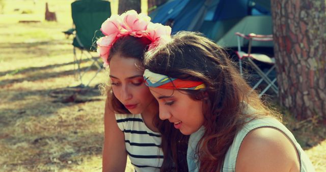 Two Women Enjoying Camping Outdoors - Download Free Stock Images Pikwizard.com