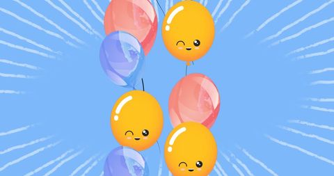 Festive Cartoon Balloons with Winking Faces on Blue Background