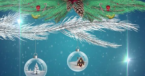 Festive Holiday Scene with Christmas Baubles and Snowflakes