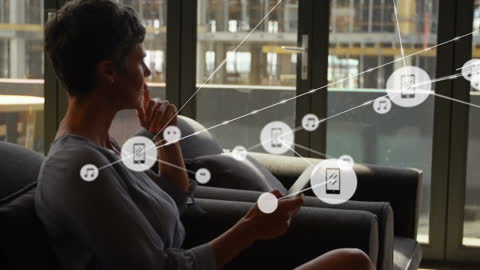 Modern Businesswoman Using Smartphone with Digital Interface