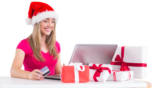 Transparent woman shopping online with gifts in Christmas festive mood - Download Free Stock Videos Pikwizard.com