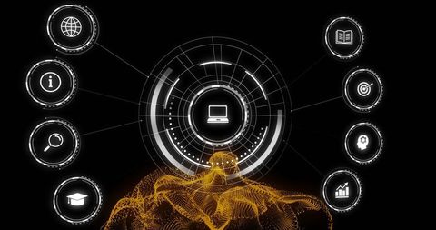 Abstract technology network with glowing data wave