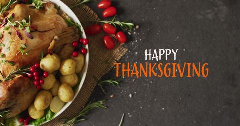 Festive Thanksgiving Dinner with Turkey and Text - Download Free Stock Images Pikwizard.com