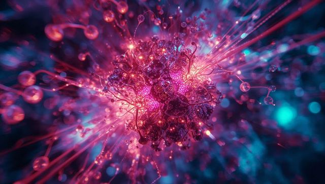 Glowing particle cluster in futuristic digital space