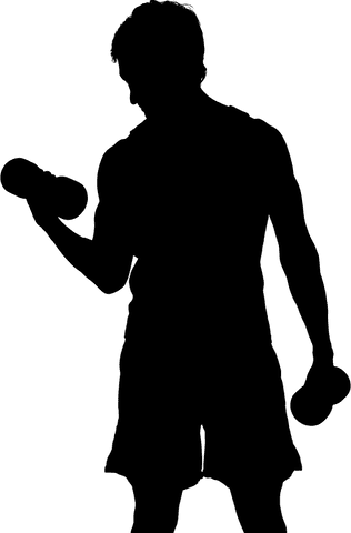 Transparent silhouette of sportsman lifting dumbbells