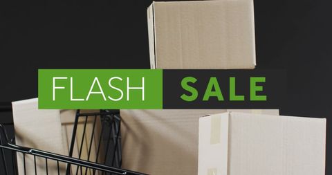 Flash sale announcement with gift boxes and shopping cart