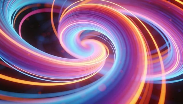 Swirling Neon Vortex of Multicolor Light Ribbons Creating Dynamic Abstract Energy Flow