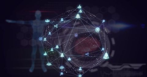 Digital interface with science and technology symbols