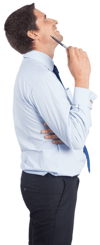 Transparent Businessman Thinking with Pen and Looking Up - Download Free Stock Videos Pikwizard.com