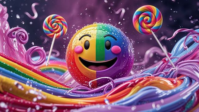 Playful Rainbow Emoji Sphere in Candy Wonderland