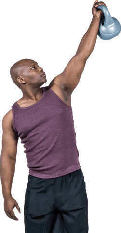 Fit African American Man Exercising with Kettlebell – Transparent