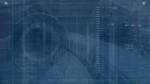 Futuristic Data Processing Animation with Train Overlay