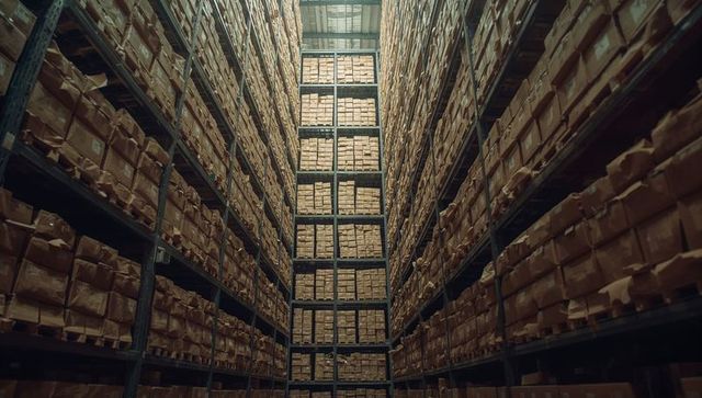 Expansive Warehouse Storage With Endless Aisles of Brown Boxes