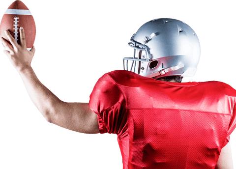 Transparent view american football player from behind throwing ball