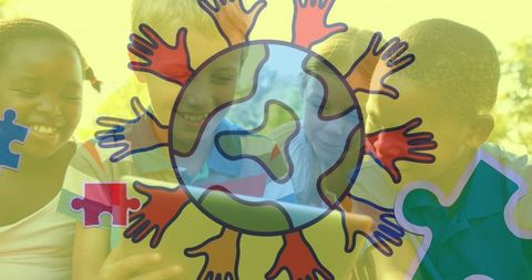 Smiling Children with Autism Awareness Puzzle Theme - Download Free Stock Images Pikwizard.com