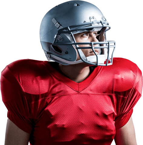Focused american football player with transparent background