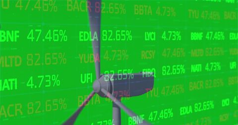 Stock market data with spinning windmill incorporating renewable energy