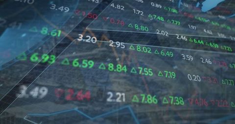 Financial Market Data Overlay Against Cityscape