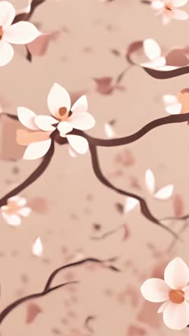 Looping Vertical Animation of Flowering Branch Emerging from Left with Floating Petals