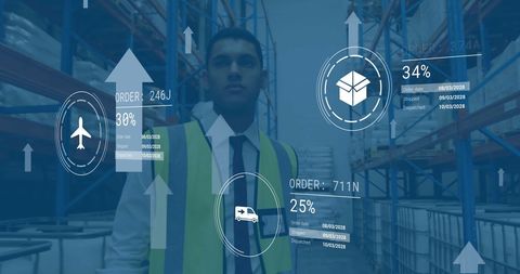 Warehouse Worker Surrounded by Digital Shipping Data - Download Free Stock Images Pikwizard.com