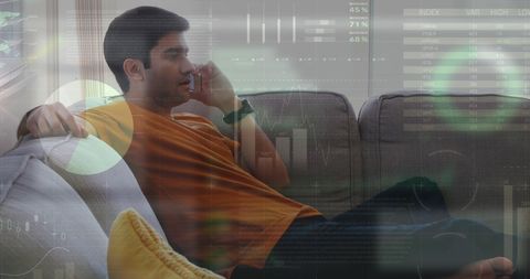 businessman analyzing data while on call with tech interface overlay - Download Free Stock Images Pikwizard.com