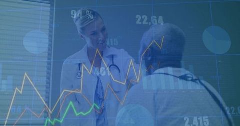 Female Doctor Consulting Patient with Medical Analytics Overlay