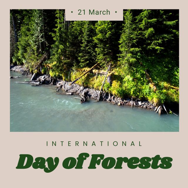 International Day of Forests Celebratory Post with Scenic Forest and River Landscape - Download Free Stock Templates Pikwizard.com