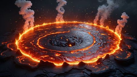 Spectacular nighttime volcanic hell lava eruption showcasing dramatic geothermal activity