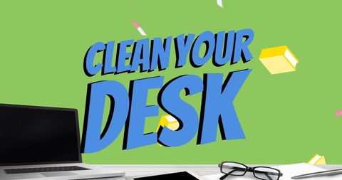 Motivational clean your desk illustration with office items