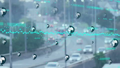 Conceptual Busy Modern World with Traffic and Technology Interface