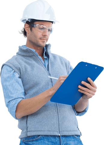architect in safety gear writing on blue clipboard transparent background - Download Free Stock Videos Pikwizard.com