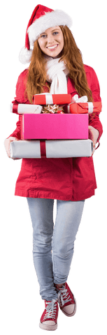 cheerful redhead transporting holiday gifts transparent background - Download Free Stock Videos Pikwizard.com