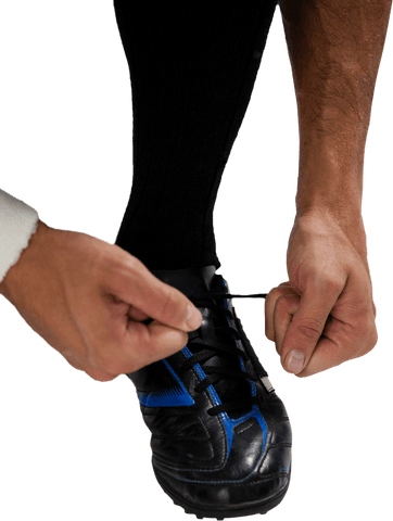 Transparent Sporting Athlete Tying Shoelaces for Match Preparation