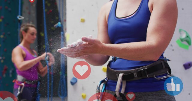 Women Rock Climbing with Digital Social Media Icons - Download Free Stock Images Pikwizard.com